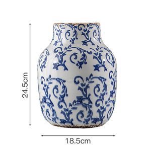 Nouveau bleu blanc porcelaine Vase ornements chinois classique en céramique Vase Pot de fleur avec poignée pour la maison salon bureau - Product Image 3