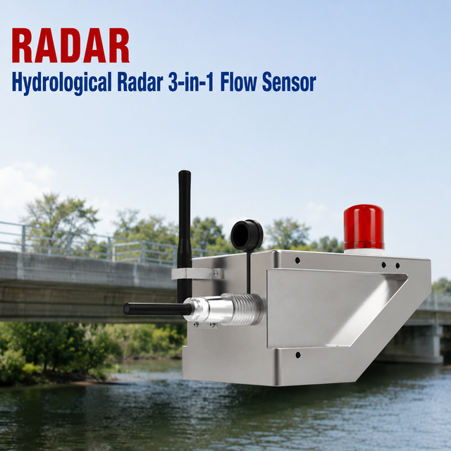 Radar Water Level Meter with Sound Light Alarm Stainless Steel River Flow Velocity Sensor for Smart Water Monitoring System