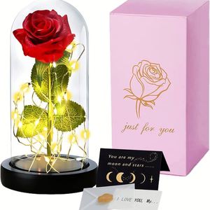 Luz nocturna romántica con cúpula de cristal con rosas para el Día de San Valentín, decoración para el Día de San Valentín, Día de la Madre, boda, cumpleaños, regalo - Product Image 1