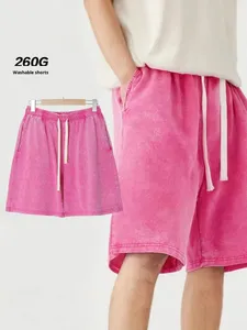 Shorts décontractés en coton épais 260 g/m², effet délavé, vieilli, style rétro américain, coupe ample, avec logo personnalisé - Product Image 1