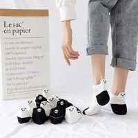Chaussettes brodées de panda géant à bouche peu profonde pour femmes noires et blanches Chaussettes de bateau en coton antidérapantes avec motif de talon arrière