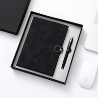 Articles cadeaux promotionnels de luxe en gros, ensemble cadeau de carnet, ensemble cadeau de bureau, agenda en simili cuir noir magnétique A5 avec boîte