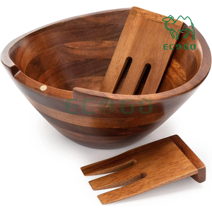Juego de ensalada magnética de madera de acacia fácil, ensaladera mezcladora con manos de ensalada de madera para cocina casera - Product Image 1