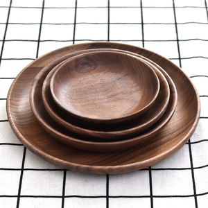 <b>Black</b> Walnut Wood Round <b>Plate</b> Set 3Pcs For Snacks Party Hotel Use - Product Image 1