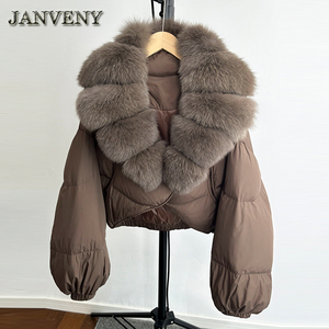 JANVENY Piumino Corto Invernale 2025 da <span class=keywords><strong>Donna</strong></span> con Vera Pelliccia di Volpe, Giacca Calda e Spessa con 90% Piumino d'Anatra Bianco, Modello Cropped Ampio e Impermeabile - Product Image 4