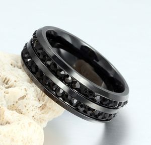 Anello con Doppia Fila di Diamanti, Anello Geometrico da Uomo con Zirconi, Anello in Titanio o Acciaio Inossidabile alla Moda - Product Image 5