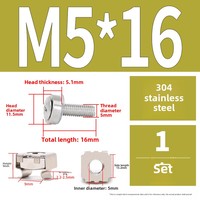 304 acier inoxydable couronne vis armoire ensemble M5 M6 filetage fin Triple combinaison vis écrou système métrique ensemble complet