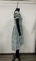 Robe Courte Été Décontractée à Imprimé Floral, Manches Bouffantes, Col Cœur, Taille Empire, Coupe Trapèze, Tissée
