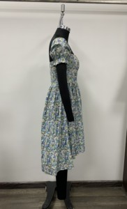 Robe Courte Été Décontractée à Imprimé Floral, Manches Bouffantes, Col Cœur, Taille Empire, Coupe Trapèze, Tissée - Product Image 3