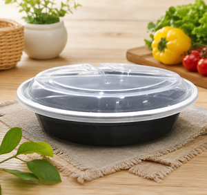 HACAMY - Recipientes Desechables de Plástico PP para Alimentos con 3 Compartimentos y Tapas Herméticas, Recipientes a Prueba de Fugas para Preparación de Comidas - Product Image 1