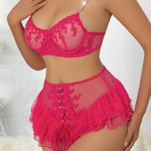 Set di Lingerie di Lusso in Pizzo a 3 Pezzi, Reggiseno e Mutandine Trasparenti, <span class=keywords><strong>Intimo</strong></span> Sexy <span class=keywords><strong>Elegante</strong></span> per Donna, Biancheria da Notte Intima - Product Image 4