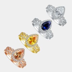 Fine Jewelry Waterdrop Cut 925 Sterling Silver Luxury Bridal Wedding <b>Ring</b> Sets <b>CZ</b> Engagement <b>Rings</b> Promise Party Anniversary - Product Image 3