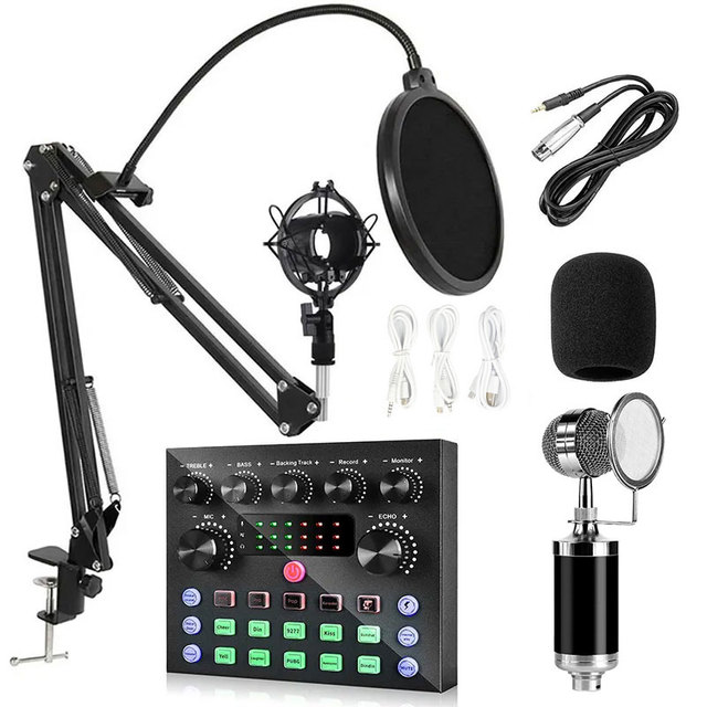 Broadcast Podcast Condenser Gaming Studio Recording Professional Xlr Microphone Kits With V8x Pro V8 Sound Card for PC Streaming