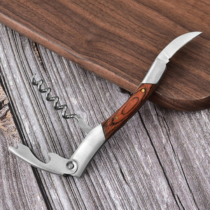Stainless Steel Wine Opener 11.15cm Wooden Handle 4 In 1 Corkscrew Tool Flat Wing Design Classical Style - Product Image 3