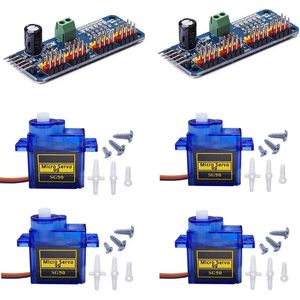 Module de commande de servomoteur PWM 16 canaux Yeiwenl PCA9685 avec 4 micro-servomoteurs SG90 pour robot Arduino - Product Image 1