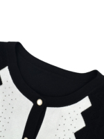 Cardigan en viscose à manches longues et col rond, style décontracté, avec blocs de couleur géométriques et strass, personnalisé pour femmes (OEM)