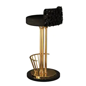 Light Luxury high-end fashion Rose Back Bar Chair Velvet Gold Stainless Steel Bar Stool