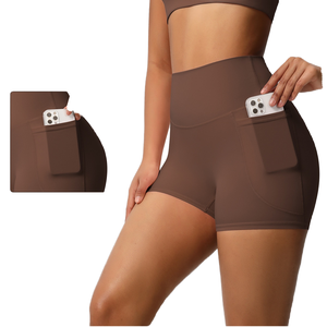 Shorts de yoga taille haute pour femmes avec poche latérale |   Shorts de fitness respirants à séchage rapide |   Vêtements de sport et de course à pied - Product Image 1