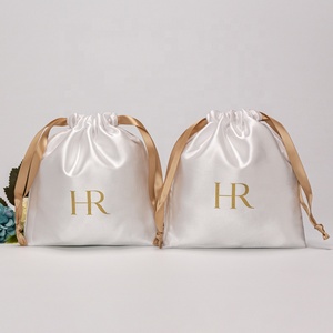 Toptan geri dönüşümlü biobioda özel baskılı Logo küçük ipek saten takı pembe kese ipli saten çanta - Product Image 1