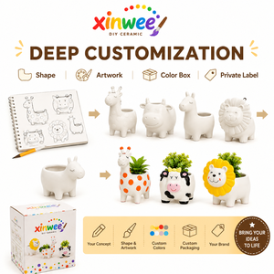 Kit de Pot de Fleurs en Céramique DIY en Gros – Peignez Votre Propre Pot à Fleurs Animaux – Ensemble d'Art et d'Artisanat pour Enfants avec 6 Peintures et 4 Pinceaux – Cadeau - Product Image 3