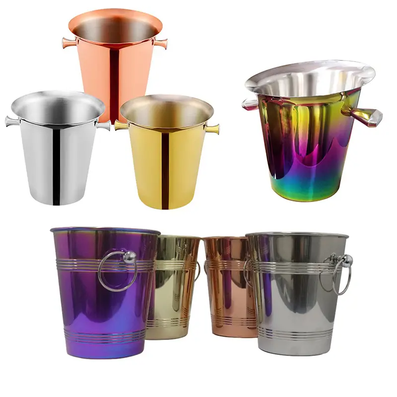 Wholesale Small Stainless Steel Champagne Ice Bucket Customized Logo Printed Antiqued Eco-Friendly Wine Beer Food Cooling Hotels