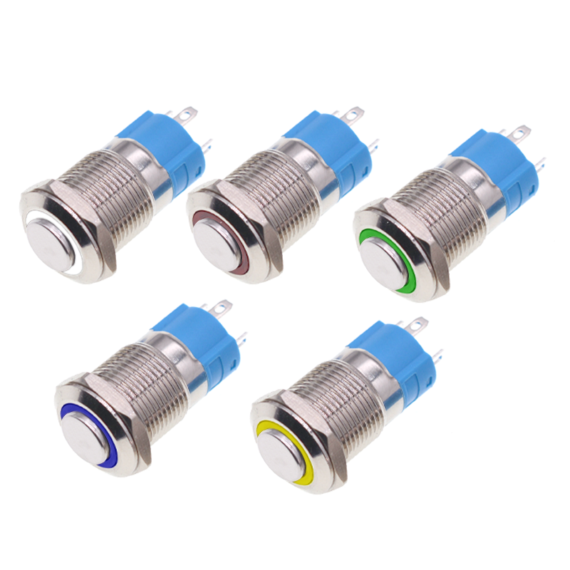 12MM High Head Metal Push Button Switch with Ring Light, Waterproof Self-Reset/Self-Lock Power Switch for Industrial Equipment