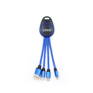 Cable <span class=keywords><strong>de</strong></span> carga <span class=keywords><strong>de</strong></span> llavero 3 en 1 <span class=keywords><strong>de</strong></span> suministro directo <span class=keywords><strong>de</strong></span> fábrica con LOGOTIPO <span class=keywords><strong>de</strong></span> luz LED para regalar regalos promocionales para invitados <span class=keywords><strong>de</strong></span> boda - Product Image 1
