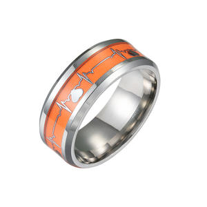 Anillo de Pareja de Acero Inoxidable con Electrocardiograma Luminoso Azul Naranja, Anillos con <span class=keywords><strong>Latidos</strong></span> del Corazón que Brillan <span class=keywords><strong>en</strong></span> <span class=keywords><strong>la</strong></span> <span class=keywords><strong>Oscuridad</strong></span>, Venta al por Mayor de Fábrica - Product Image 2