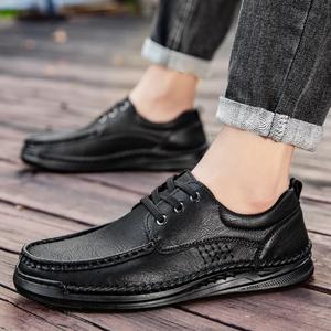 Scarpe da <span class=keywords><strong>Uomo</strong></span> Popolari Stile Retrò Casual con Lacci Punta Tonda Stile Britannico Alla Moda Antiscivolo in Pelle Comode e Durevoli - Product Image 3