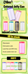 US Warehouse <b>Clear</b> Transparent Colored Jelly 16oz 20oz Plastic Acrylic Cans Soda Beer Can Cup With Colorful PP <b>Lids</b> - Product Image 5