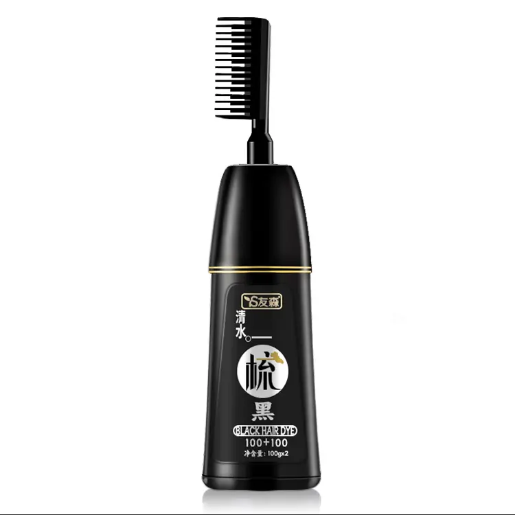 Champú para teñir el cabello negro OEM ODM al por mayor, champú para teñir el cabello, espuma vegetal, esencia de color, protección de cabello de burbujas con cepillo peine