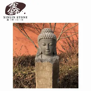 हाथ नक्काशीदार पत्थर की अंगूठी के साथ पार्क बौद्ध धर्म सिर पत्थर की मूर्ति स्तंभ उद्यान मूर्तिकला पत्थर नक्काशी G602 G603