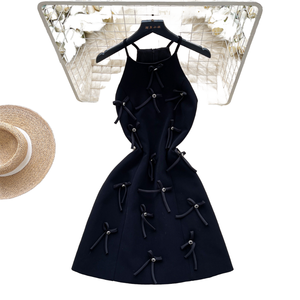 2025 Summer Sustainable Bow Woven Breathable <b>Roman</b> Halter Tunic Casual Midi <b>Dress</b> for Women Empire 3D Beaded Lace - Product Image 1