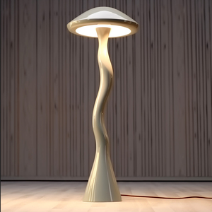 Lámpara de pie Mid Century Organic Twist Sculpture con acabado en madera pulida, luz de pie con pantalla ovalada esmerilada, lámpara decorativa para el hogar - Product Image 2