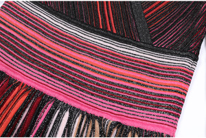 Nuovi eleganti abiti da donna in maglia arcobaleno a righe maglioni autunno inverno manica lunga scollo a V plissettato Vintage Mixi - Product Image 4