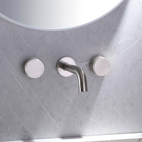 Robinet de lavabo encastré mural moderne gris anthracite en laiton, mitigeur eau chaude et froide à double poignée, commande par bouton, trois trous