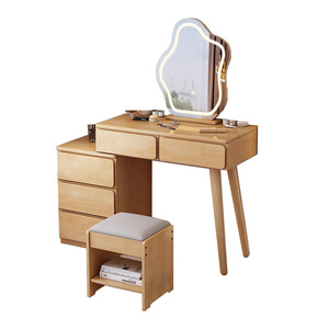 Nordic Style Dressing Table With Mirror Natural Wood Color Bedroom Vanity Unit Birch Wood Storage <b>Drawer</b> Furniture - Product Image 4