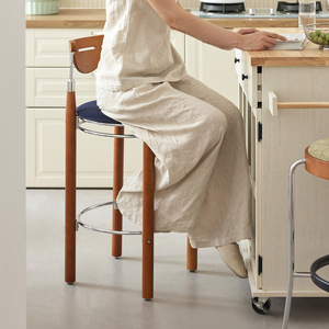 Nordic Style Bar <b>Stool</b> Wood Frame Sapphire Blue Seat Stable Design For Kitchen Counter - Product Image 4