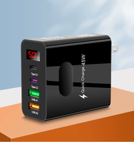 Nouveau chargeur mural numérique 45W avec affichage numérique, 5V 3.1A, 4 ports PD, 2PD QC3.0, charge rapide, adaptateur rapide pour iPhone Huawei