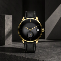 Montre à quartz pour homme, boîtier en alliage, bracelet en cuir véritable, montre de bureau élégante pour gentleman
