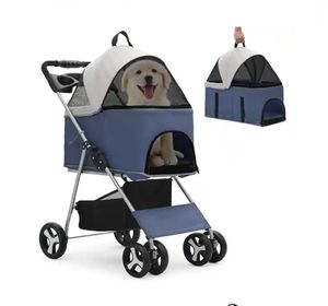 बैंक लक्जरी सुंदर गुलाबी 4 पहियों पोर्टेबल पालतू कुत्ते बिल्ली आउटडोर कैरियर - Product Image 1