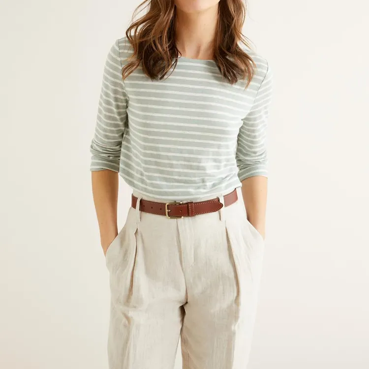 Custom wholesale women tops stripe design long sleeve t shirt comfortable shirts for womens