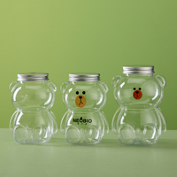 Bouteille en plastique PET en forme d'ours 300ml 500ml, écologique, sans BPA, pour jus, thé Boba, soda, avec impression personnalisée et sécurité inviolable