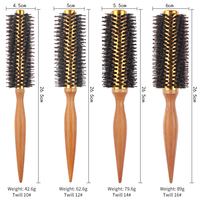 Brosse cylindrique en bois massif avec poils de sanglier, qualité salon, résistante à la chaleur, pour le coiffage à la sèche-cheveux, pour hommes et femmes
