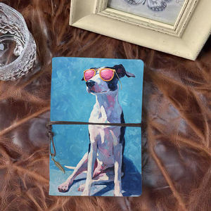 Cahier A6 fait à la main Design vintage fermeture à cravate 160 pages doux <span class=keywords><strong>cadeau</strong></span> d'anniversaire pour <span class=keywords><strong>filleul</strong></span> 16 ans + avec chien portant rose Ti - Product Image 1