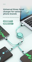 Cable de Datos Retráctil 3 en 1 con Conectores Micro USB/Tipo-C, Diseño Macaron, Logotipo Personalizado, Carga Rápida para iPhone