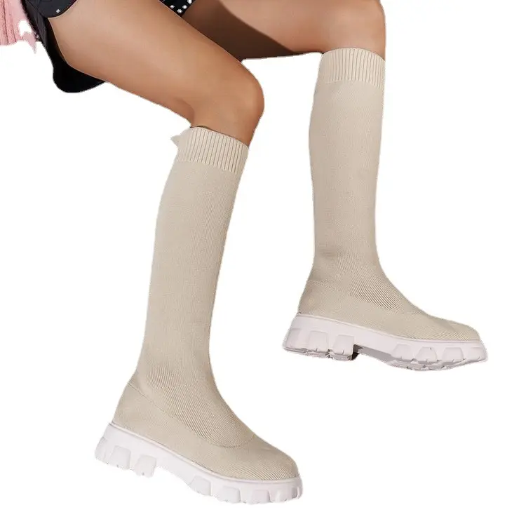 ฤดูใบไม้ร่วงถักผู้หญิงรองเท้าบูทรองเท้าผู้หญิง2022แบนด้านล่างหนาฤดูหนาวรองเท้าสำหรับผู้หญิง