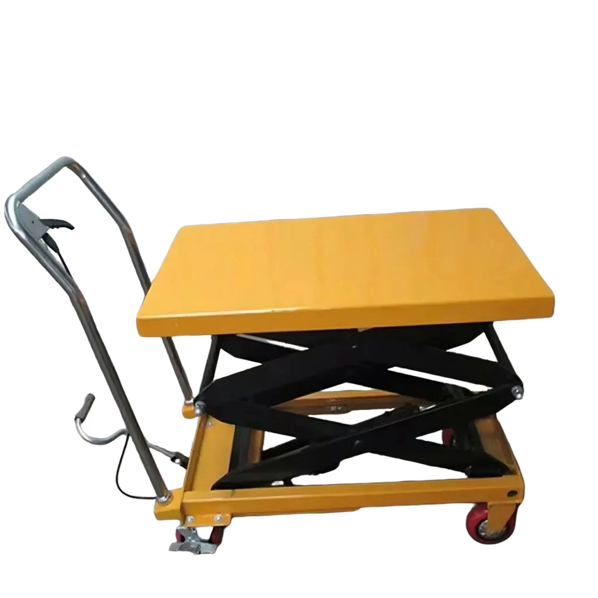 Hydraulic vertical lift small trolley scissors 300kg motorcycle table lifter with roller