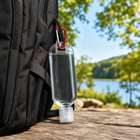 Vente en gros de flacons pulvérisateurs plats en PETG de 60 ml avec bouchon à vis et mousqueton, rechargeables, étanches, portables, pour alcool et désinfectant pour les mains