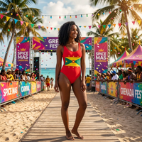 OEM ODM Personnalisé Marque Privée Monokini Drapeau de la Grenade Maillot de Bain Une Pièce Carnaval des Caraïbes Tenue de Lundi Jouvert Fournisseur Commande en Gros